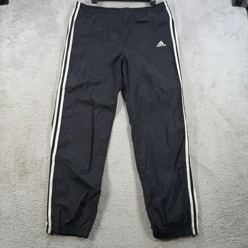 Vintage Adidas Windbreaker Pants Men Medium Black Gym Drawstring Zip Ankle Nylon - Picture 2 of 12